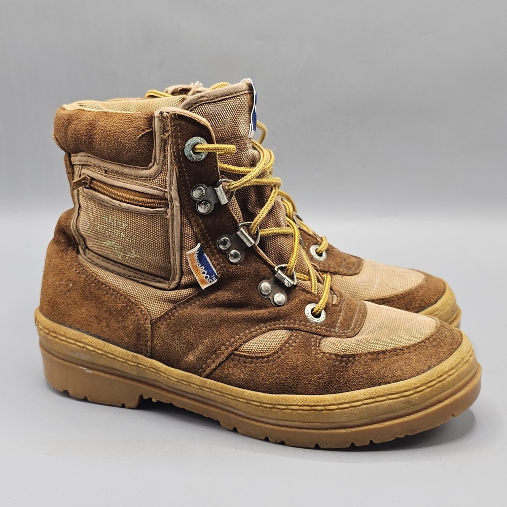 Vintage 80s KangaROOS Suede Combat Waterproof Hiking Boots Side Pockets Size 5